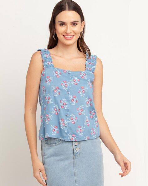 Zink London Floral Print Button Closure Top