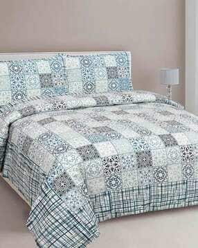 210 TC Floral Print King Size Bedsheet with Pillow Covers-image-24
