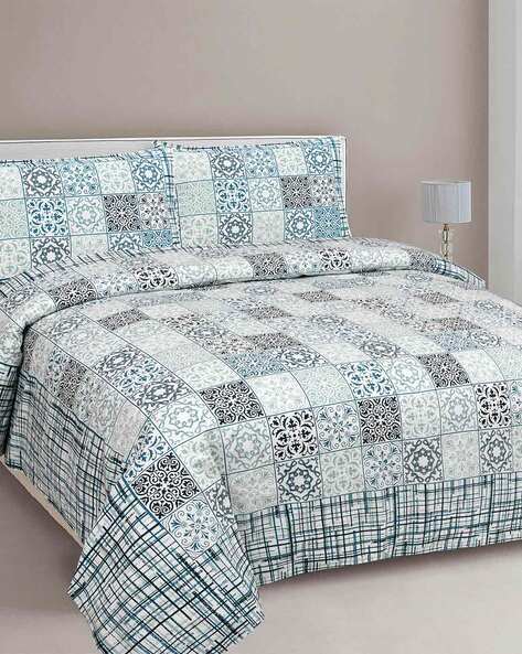 210 TC Floral Print King Size Bedsheet with Pillow Covers