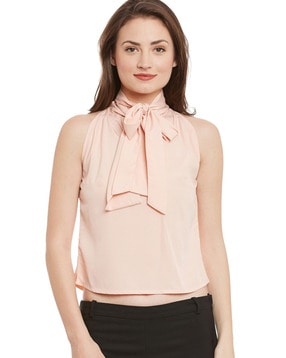 Peach halter cheap neck ruffle top