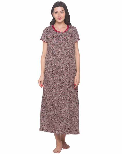 Buy Cotton Nighty Night Gown for Women with Printed Design