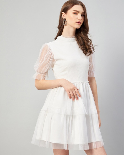 White crew 2024 neck dress