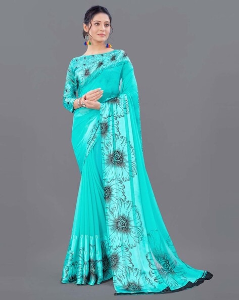 Blue Georgette Sarees for a Flatteringly Gorgeous Look by Monastoor