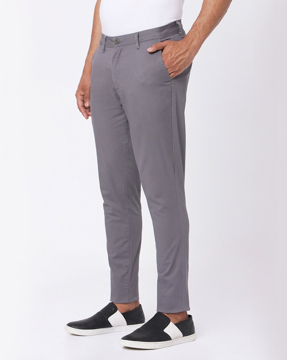 Buy WES Formals Grey Melange Carrot-Fit Trousers from Westside