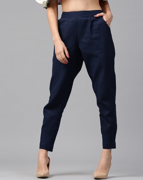 Navy Blue Cotton Trouser For Women  Solid Regular Fit  सद SAADAA   सद  SAADAA