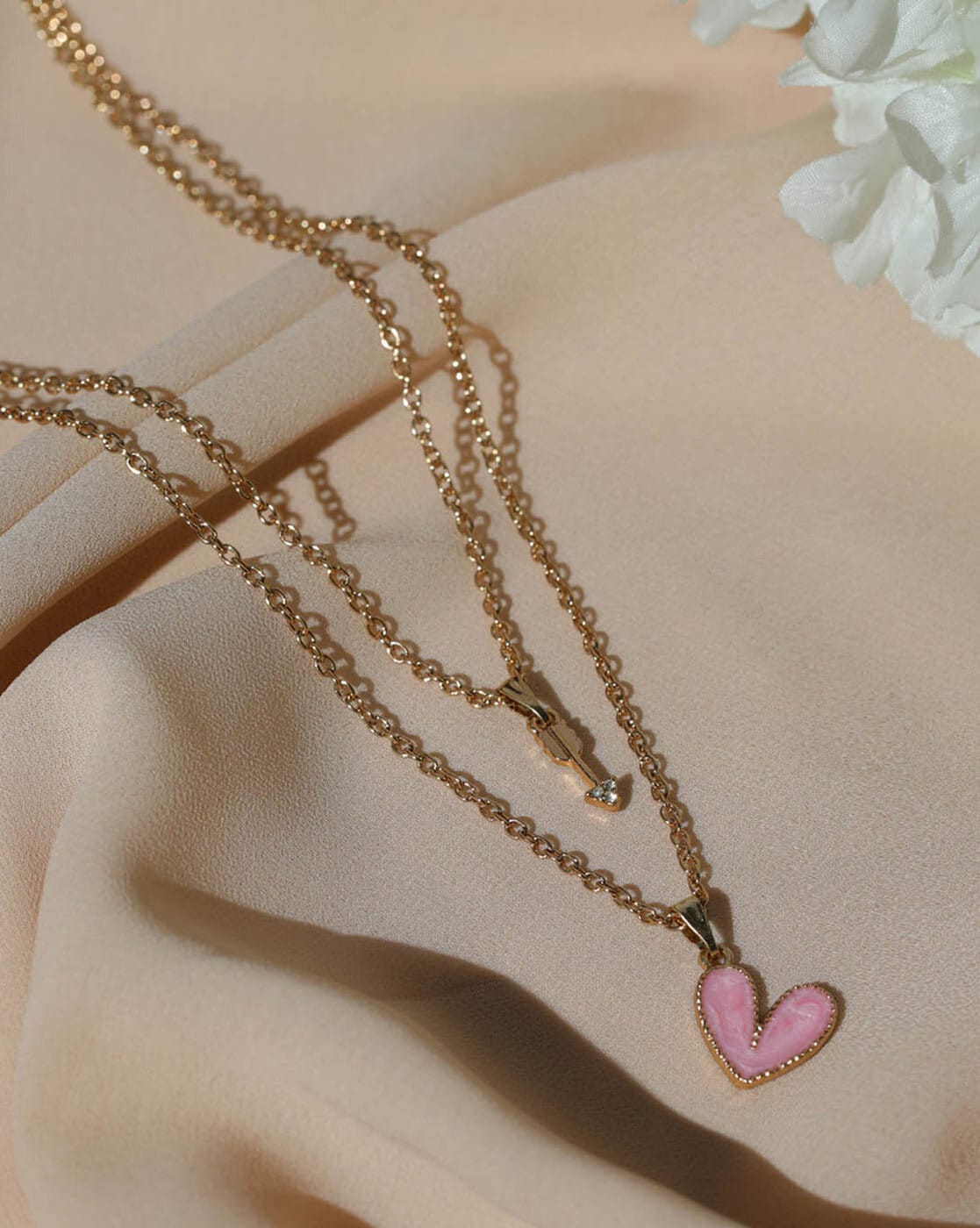 Prita By Priyaasi Priyaasi Pink Heart Rose Gold Layered Necklace For Women (Rose Gold, OS)