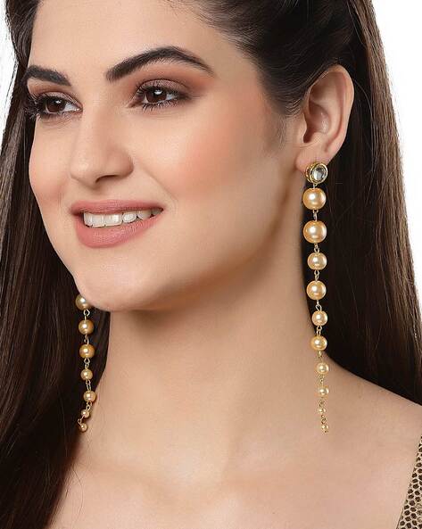 Shoshaa Long White Pearl Earrings With Saharas Buy Shoshaa Long White Pearl  Earrings With Saharas Online at Best Price in India  Nykaa