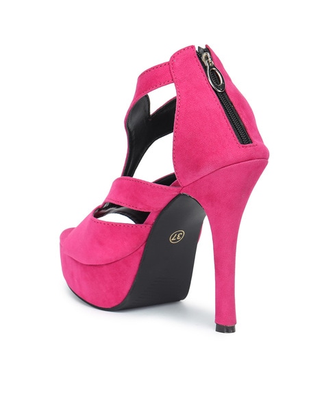 QUPID Magenta Pink Velvet Suede Look Fringe T-strap Platform strappy Heels  8 | eBay