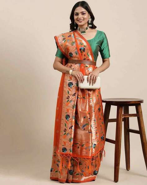 Orange Saree - Buy Designer Sarees Online at Clothsvilla