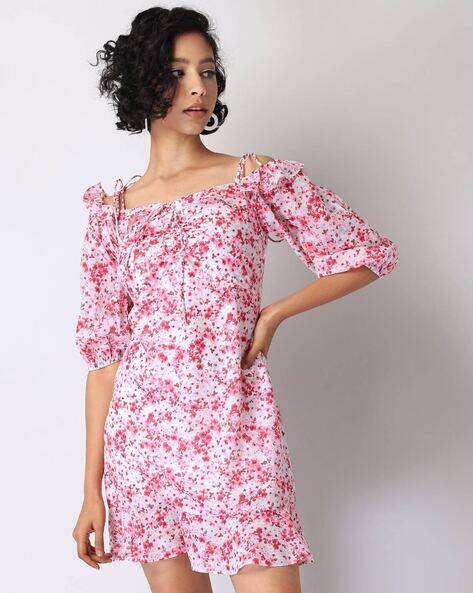 FABALLEY Floral Print A-Line Dress