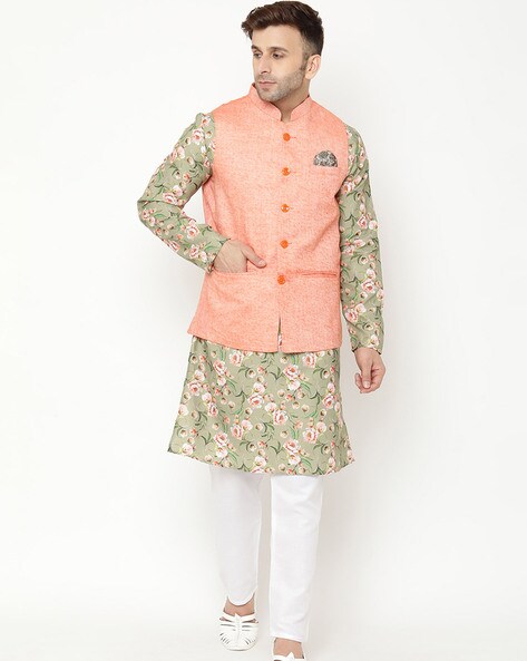 Cotton Floral Mens Designer Kurta Pajama With Nehru Jacket at Rs 1745/piece  in Surat