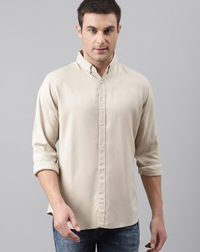 Cream Solid Giza Cotton Formal Men Shirt  The Indian Threads