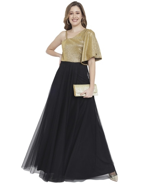 Madame Black Shimmer Detailing Ruffle Dress | Buy COLOR Black Dress Online  for | Glamly