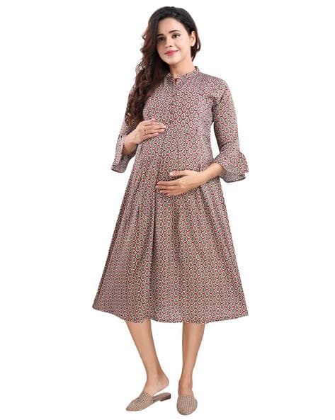 open lace back dress Jikonet White Maternity Dress for Women with Nursing Dress with Floral Maxi Maternity  Dress (Indian Dresses), Green, 34 at Amazon Women's Clothing store main image 1