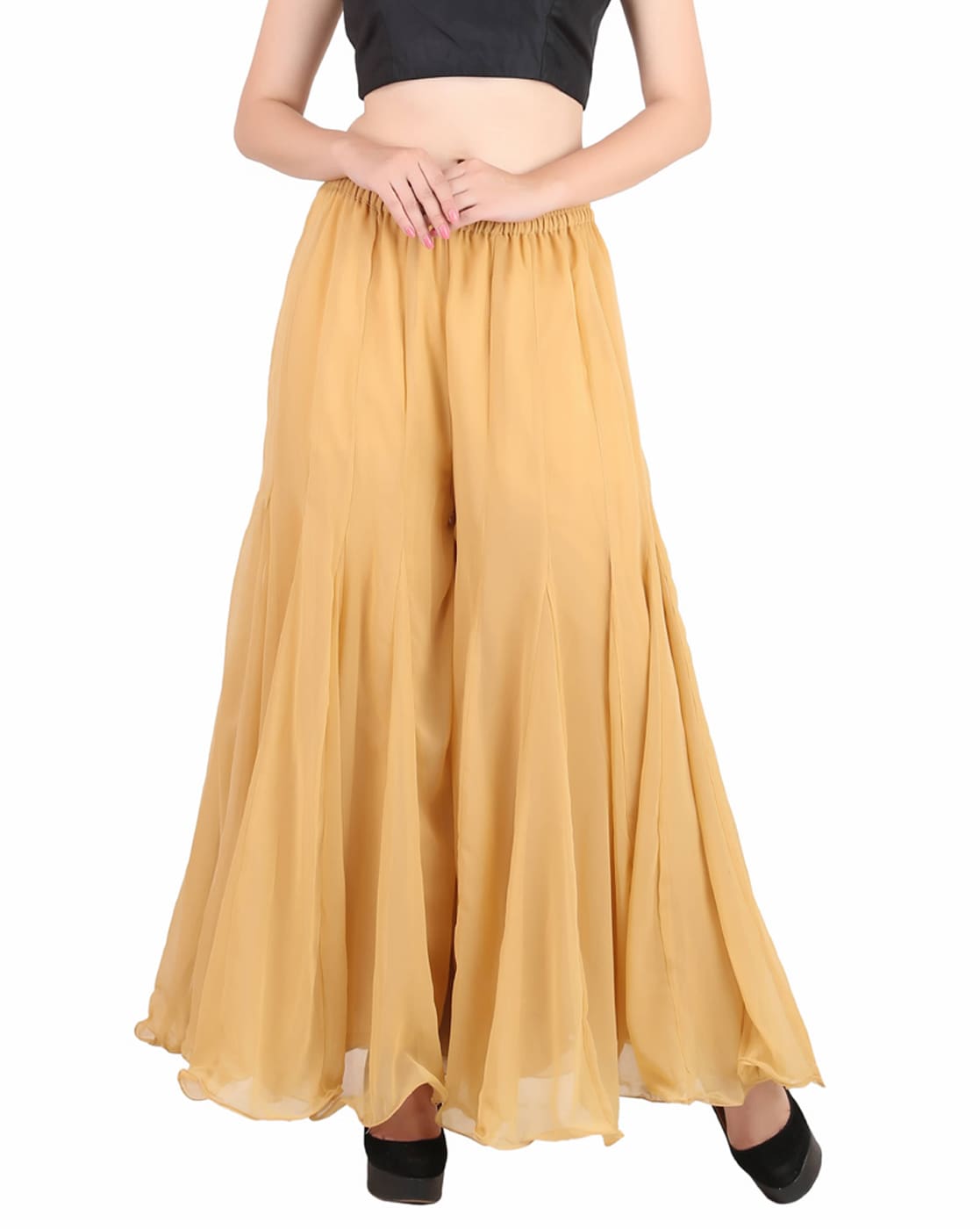 Buy Dania Siddiqui Gold Lycra Aya Bell Bottom Pant Online  Aza Fashions