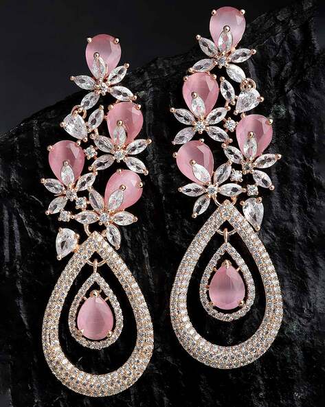 Baby Pink American Diamond Earrings Set – Steorra Jewels