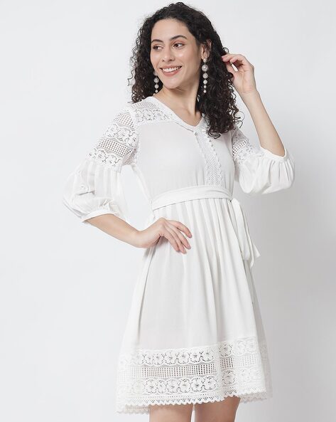 DP 1 White Lace Dress With Button