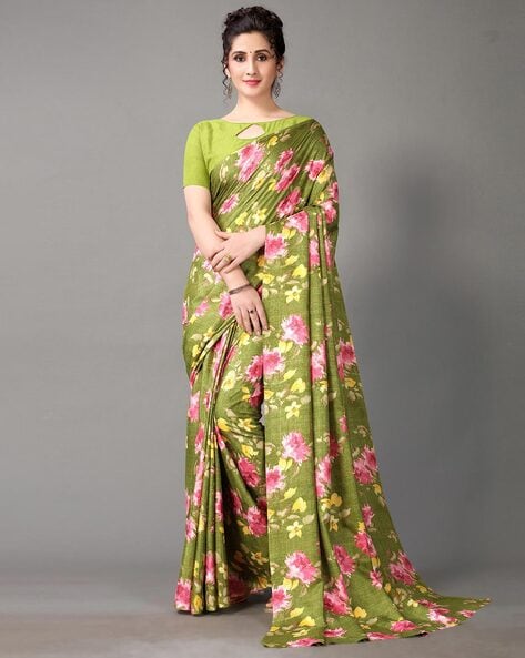 Buy Gugaliya Women Trendy Peach Floral Print Pure Silk, Art Silk Saree  Online at Best Prices in India - JioMart.