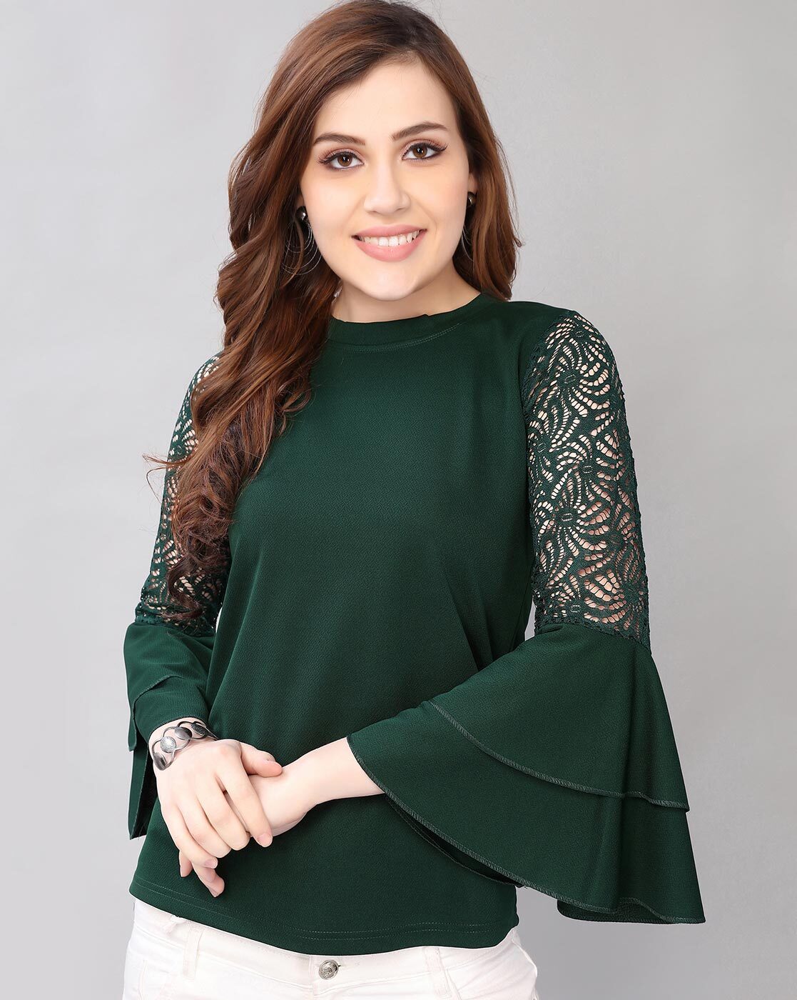 green bell sleeve top