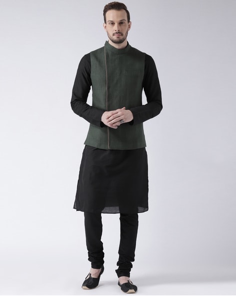 Buy Black Russian Silk Embroidered Sequins Nehru Jacket And Kurta Set For  Men by Studio Bagechaa Online at Aza Fashions.