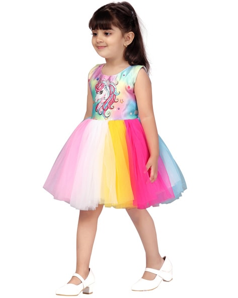 Embroidered Satin & Net Unicorn Rainbow Girls Dress, Age Group: 4-8 Years,  Size: 4-10 Years at Rs 3000 in Ghaziabad