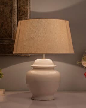 homesake Ceramic Pot White Table Lamp Khadi Drum Shade-picture-12