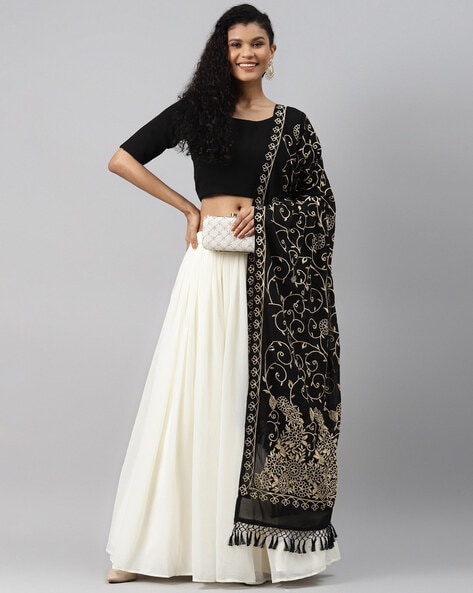 Buy Jacquard Silk Off White Lehenga Choli - Bella Signora