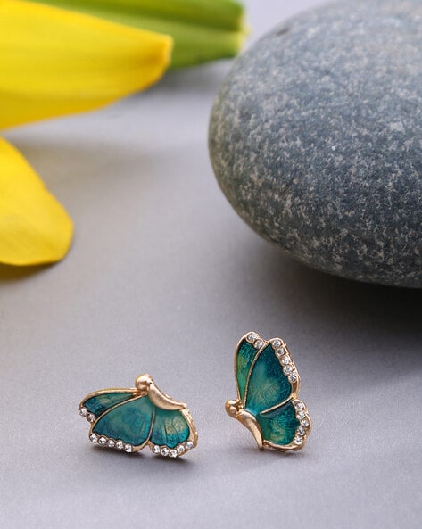 Butterfly March Birthstone Aquamarine Blue Earrings Stud – Aurora Tears