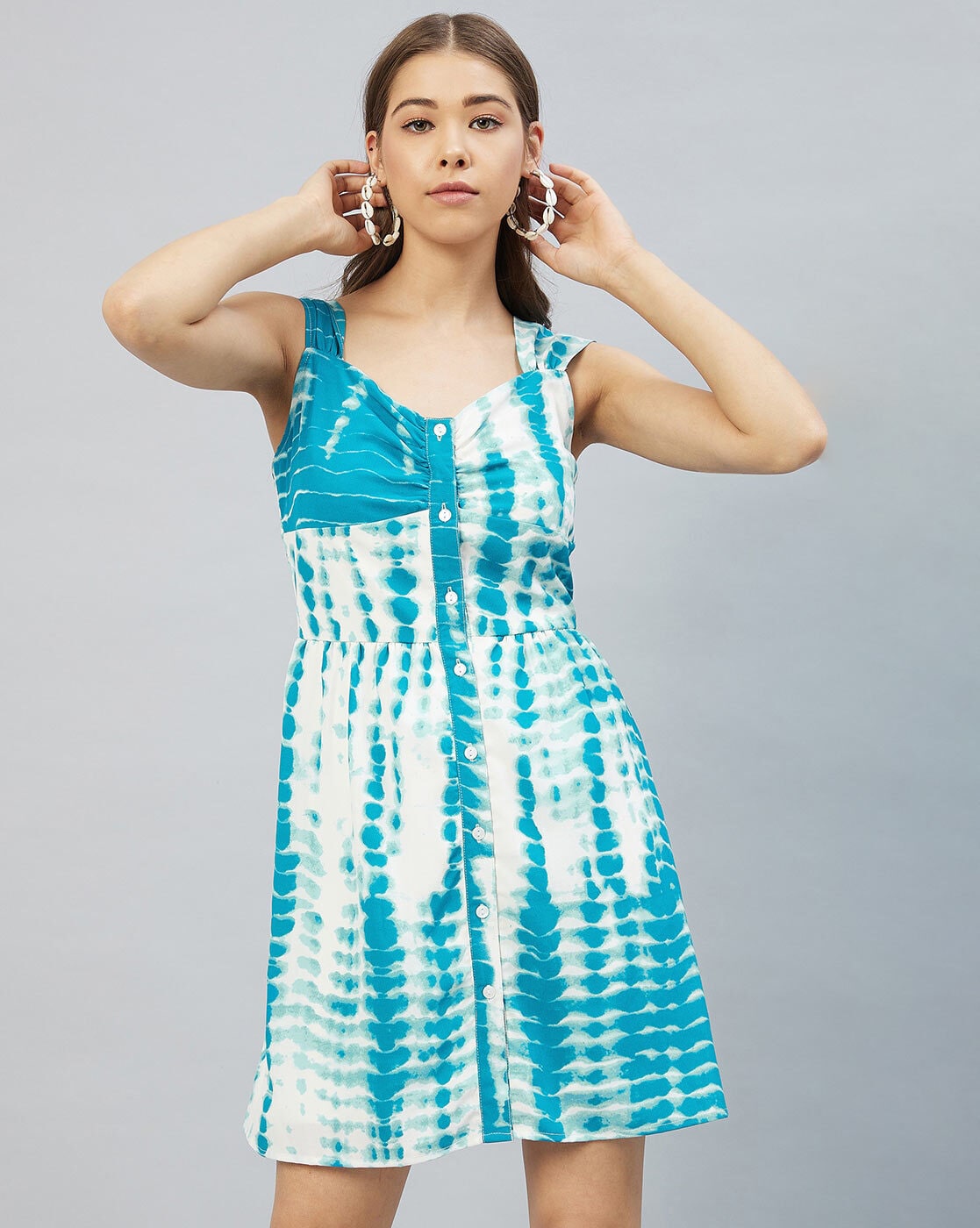 blue & white tie dye dress | Clothes for women, Fashion, Sleeveless mini  dress