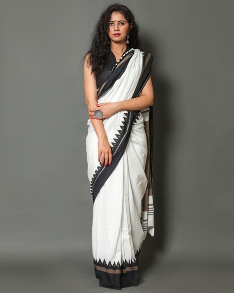 Black Nd White Georgette Saree With Satin Patta – Designer Pithi-sgquangbinhtourist.com.vn