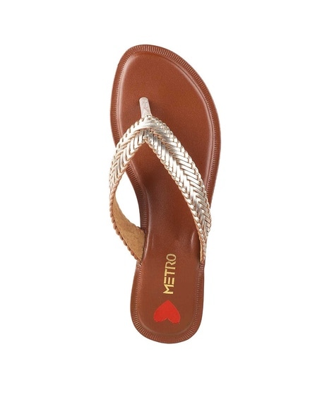 Buy Gold Flip Flop Slippers for Women by Metro Online Ajio