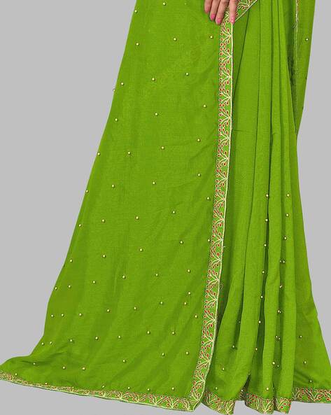 Parrot Green Chiffon Banarasi Saree - TheSareeStory