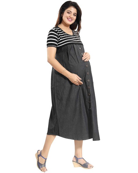 CLYMAA Woman Mix Cotton Maternity gown / Feeding Gown