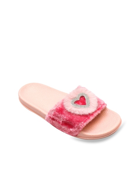 Embellished Faux Fur Lined Slides