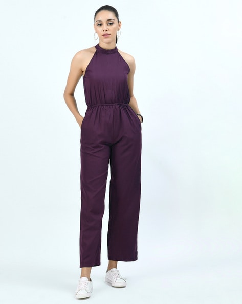 Halterneck Jumpsuit - Dark purple - Ladies