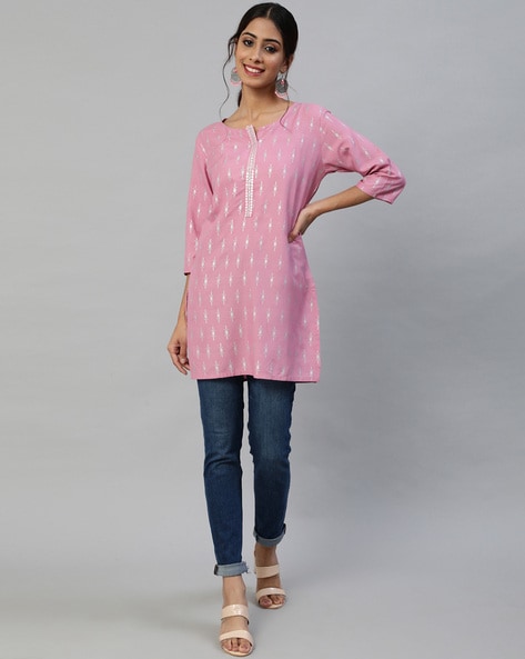 Buy Jaipur Kurti Women Pink  Grey Dobby Weave Straight Kurta with Palazzos   Dupatta Online