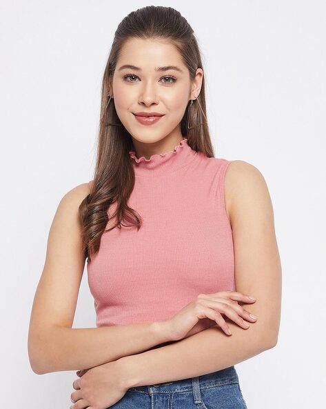 Pink sleeveless outlet turtleneck top