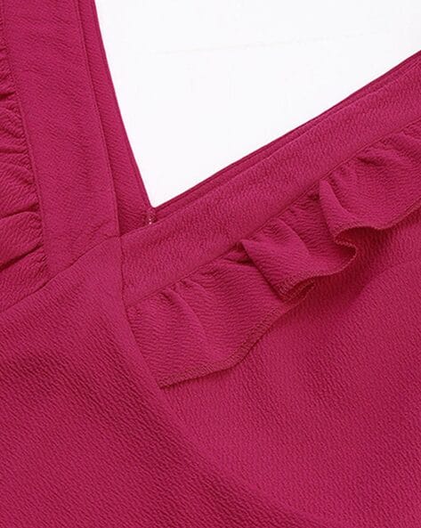 SHOWOFF Women's V-Neck Embellished Flared Sleeves Magenta Crop Top-TE-BM-3222_Magenta_M  : : Clothing & Accessories