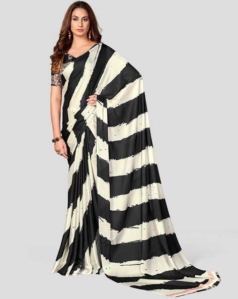 Black And White Bollywood Casual Wear Striped Crepe Silk Saree For Women  With Blouse at Best Price in Vasai | Ab Trendz