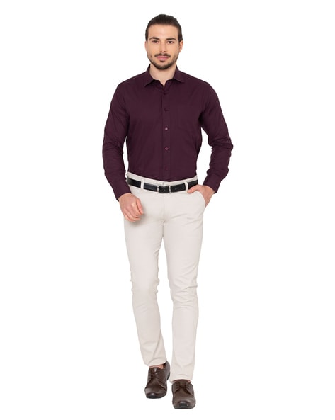 Purple V-neck T-shirt White Pants Purple Canvas Shoes - Men's Fashion For  Less
