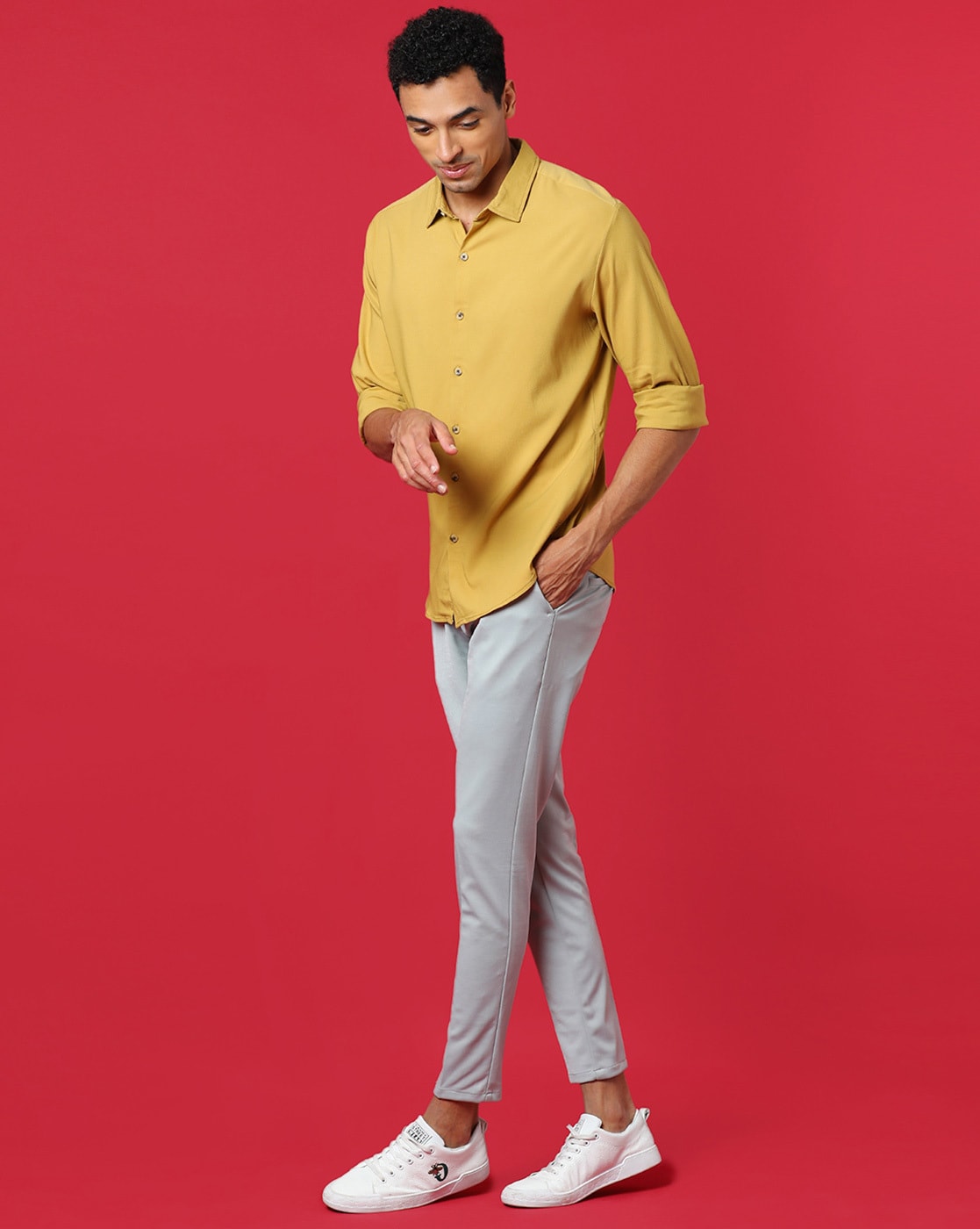 Yellow Auto Shirt paired with Stylish Red pants top it off with snazzy Red  Bow tie #fabricnh44 #fabricnh44dress #fabricnh44clothing #Ti... | Instagram