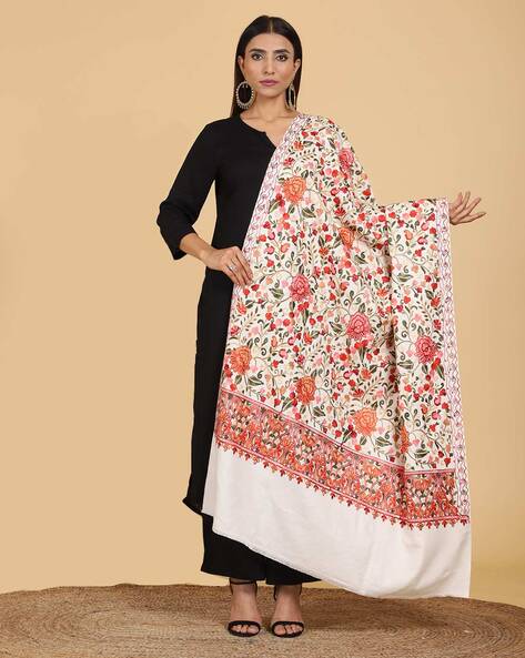 White hot sale embroidered shawl