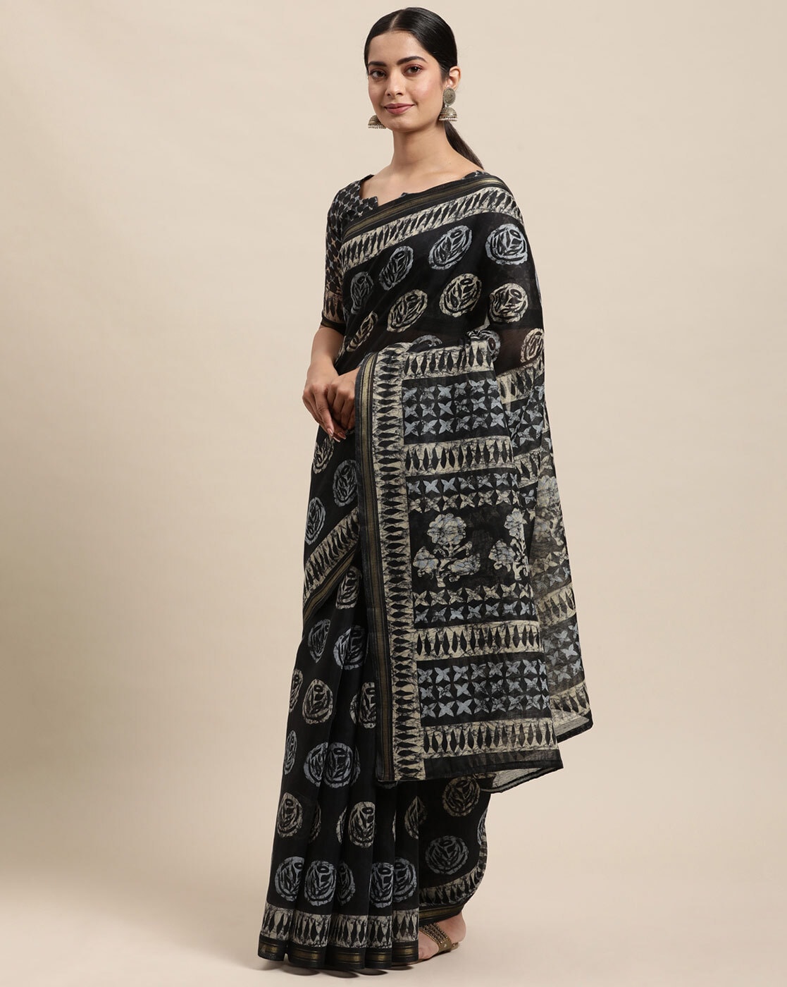 Buy Brown & Grey Sarees for Women by Indie Picks Online | Ajio.com