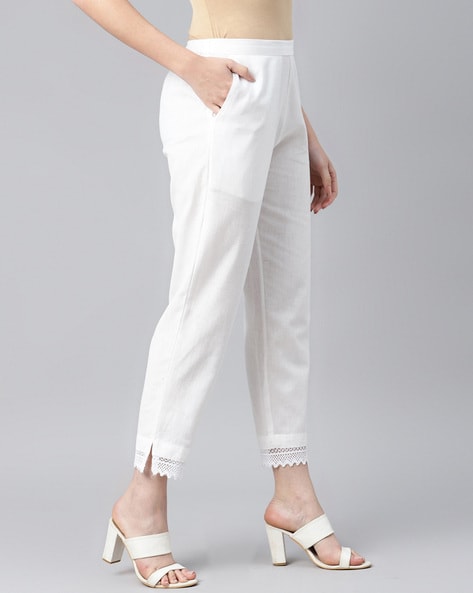 Flared tailored trousers - Natural white - Ladies | H&M-anthinhphatland.vn