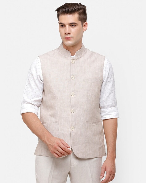 Pink Linen Nehru Jacket – Minizmo