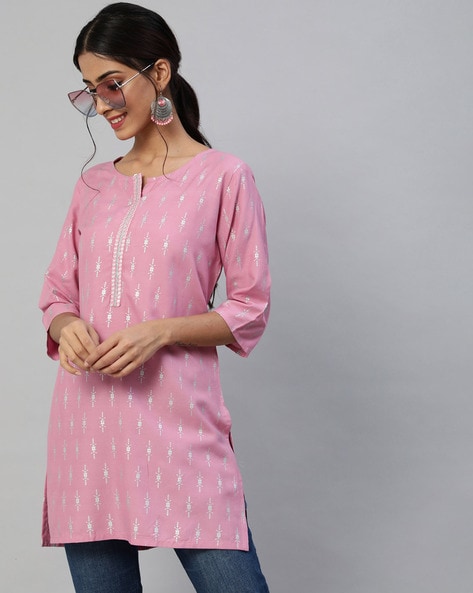 Buy Blue Block Printed Modal Short Kurta for Women | FGSK21-04 | Farida  Gupta-hkpdtq2012.edu.vn