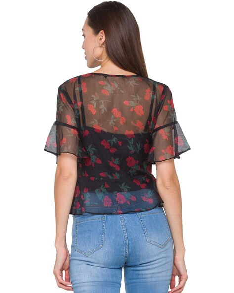 Floral Embroidered Mesh Top  Shop Online Exclusive at Papaya Clothing