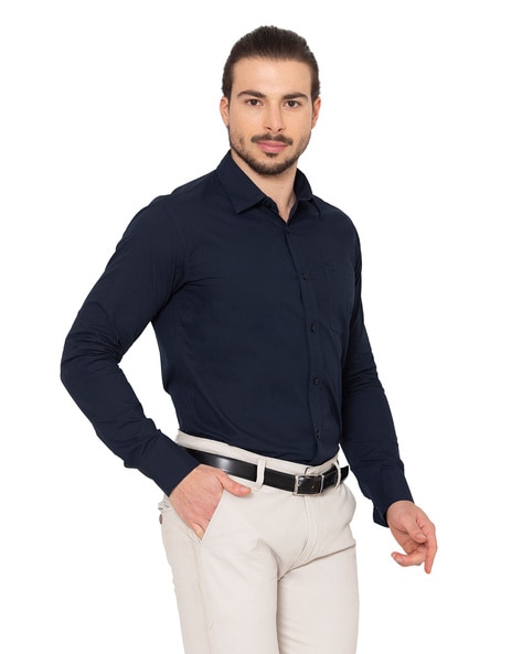 Buy Navy Blue Classic Shirt For Men's Online