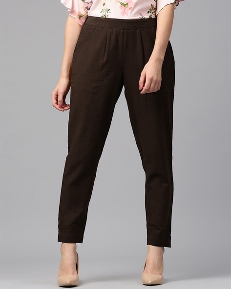 Buy Kazo Brown Regular Fit High Rise Trousers for Womens Online  Tata CLiQ
