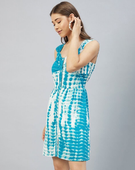 Cream & Blue Tie-Dye Dress Design by Bohame at Pernia's Pop Up Shop 2024